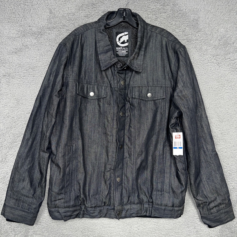 NWT Ecko Unltd Rugged Raw Jean Jacket Mens Sz XL Gray Sherpa Lined Denim Trucker